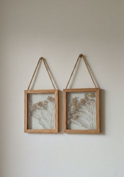 Set of 2 Floating Wood Frames with Dried Flowers Boho Decor