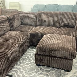 New Brown Corduroy Sectional Couch / Free Delivery