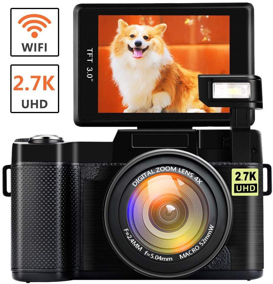 New Digital Camera with WiFi 24.0 MP Vlogging Camera 2.7K Ultra HD 3.0 Inch Camera with Flip Screen Retractable Flashlight （Micro sd Card is not Incl