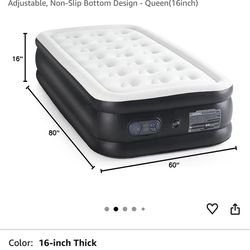 Yapamar Air Mattress - 16" Air Bed Inflatable Blow Up Mattress Airbed with Built-in High Capacity Pump, Double Height, Adjustable, Non-Slip Bottom Des