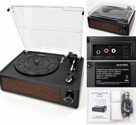 R608 Vintage Style Record Player Turntable Built-In Speakers Belt Drive