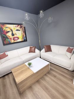 Modern white sofa & love
