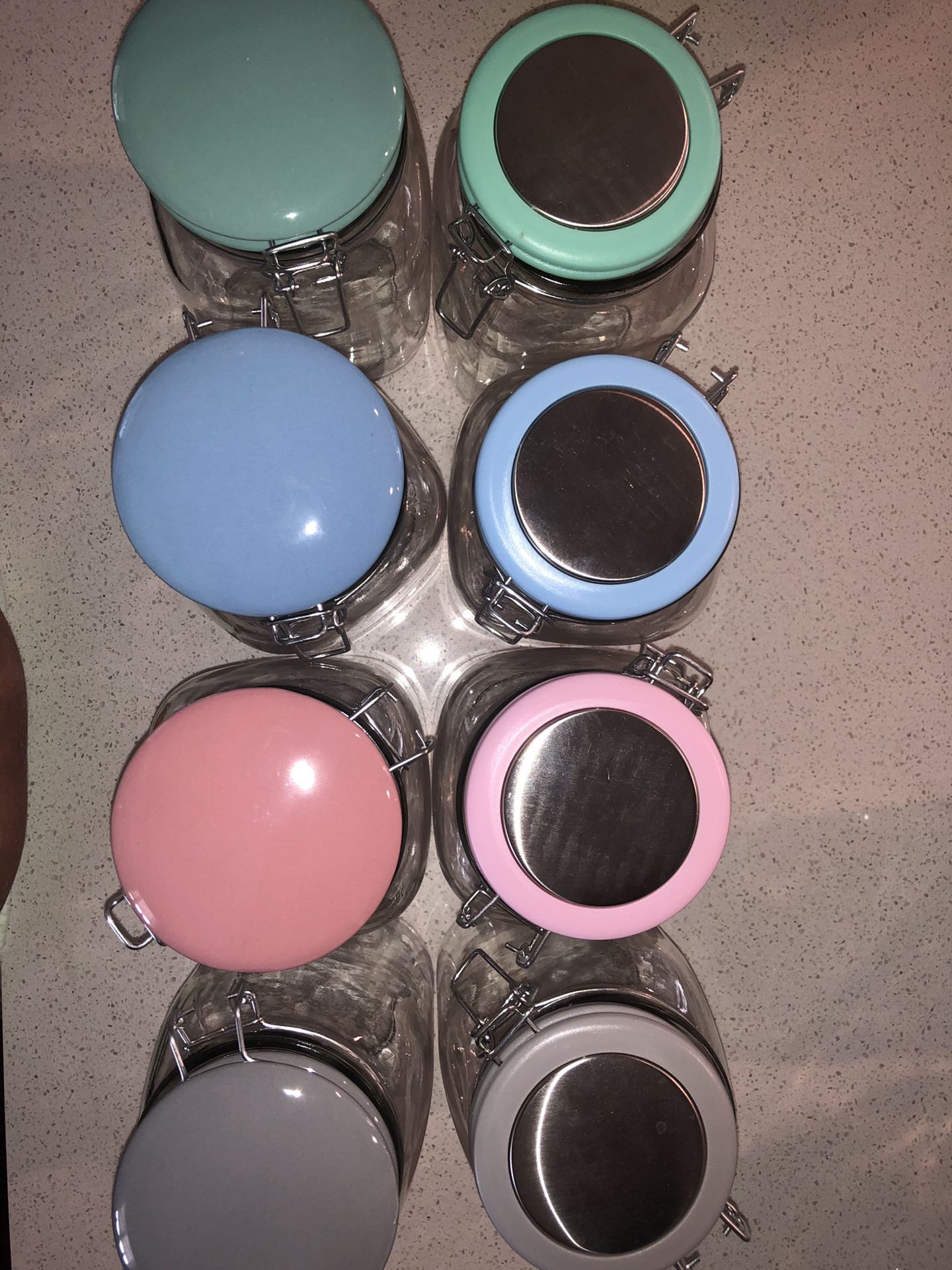 Large jars with colored lids