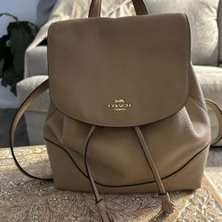 Coach Elle Backpack Color Tan Leather Gold Tone Hardware