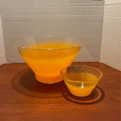 Vintage Blando, Orange, Frosted Glass, Chip And Dip Set Clamp Not Included 10 1/2” X 6“ 5 1/2“ X 2 1/2” Gold Rim UB