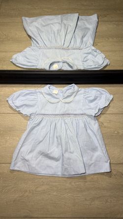 Vintage 1990s Kids / Toddlers Light Blue Embroidered Ribbed Dress