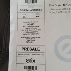 Helmet Ticket for Tonight