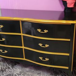 Refinished Antique Dresser Beautiful Black And Gold Paint
