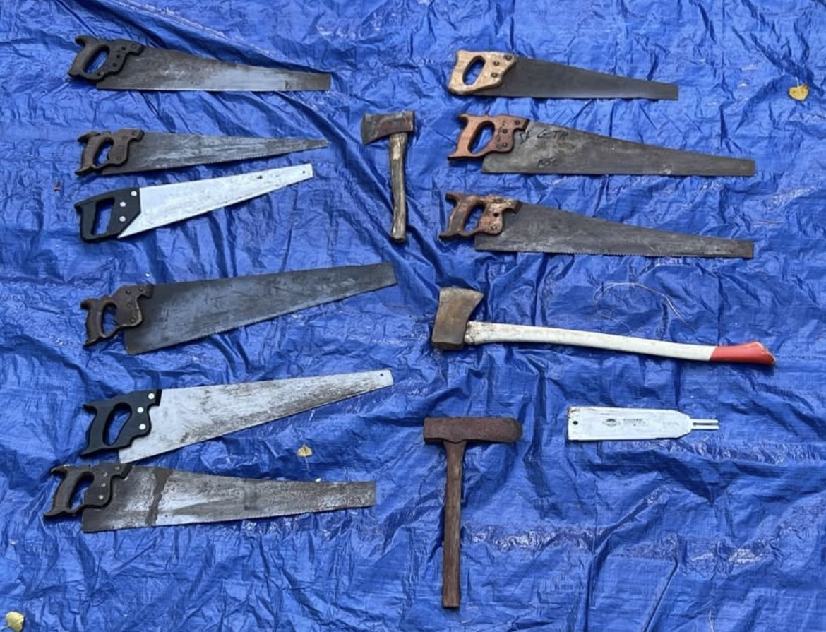 9 Hand saws & 2 Axes, Tools