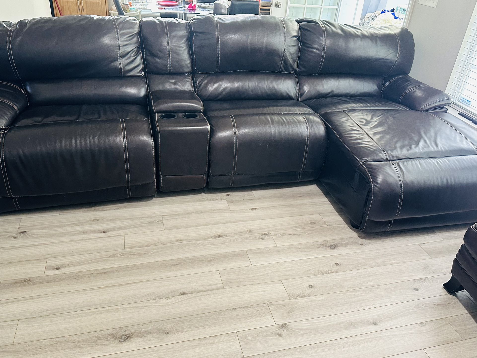 Pure leather recliner sofa with extra leather chair and ottoman
