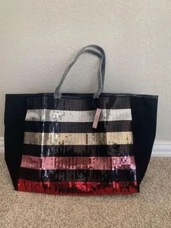 New - Victoria Secret Bling Stripe Sequin Carryall Tote