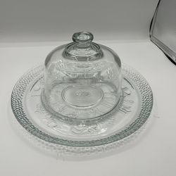 Vintage Clear Glass Cheese Plate With Some Lid