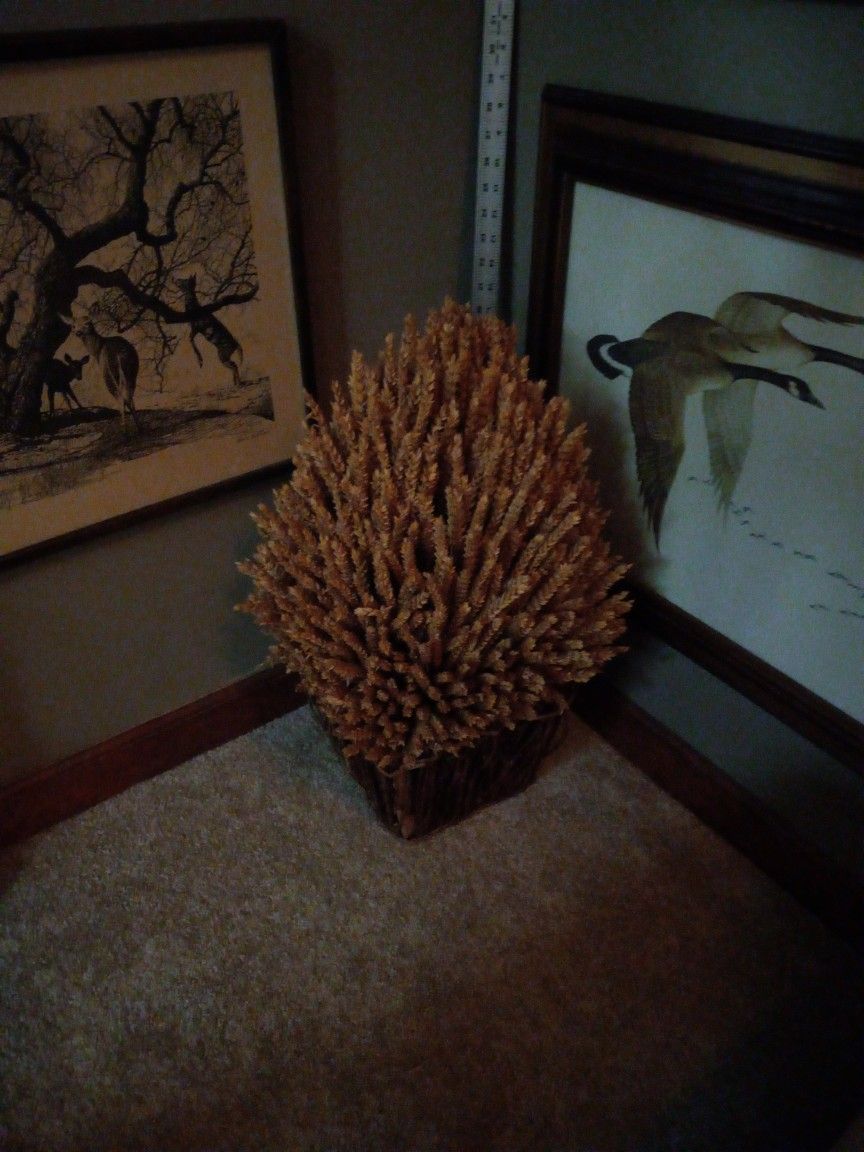 Dried Wheat In Basket Decor.
