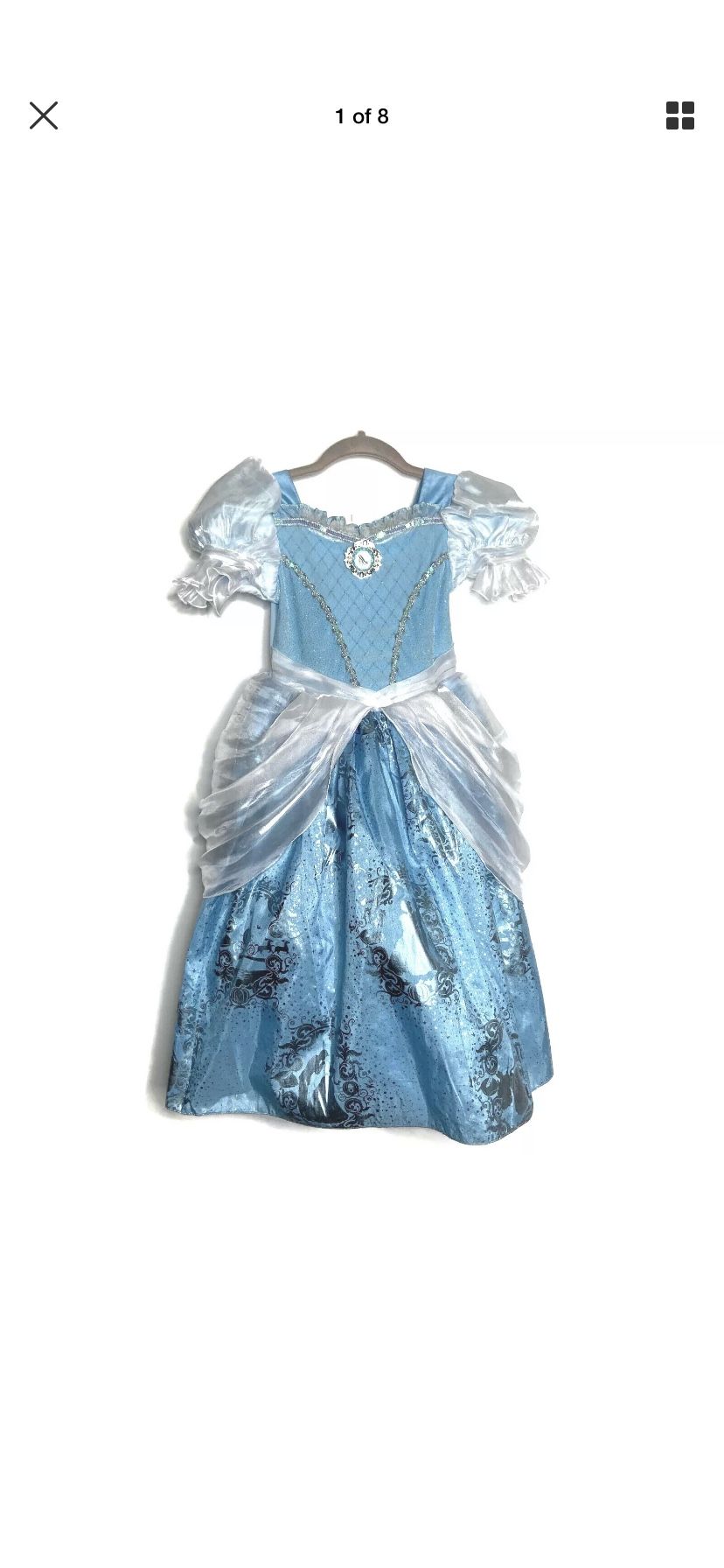 Disney Store Girls Size 5/6 Blue Cinderella Dress Up Disneyland Costume