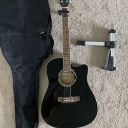 Acoustic Guitar Black With Free Capo, Stand And Carrying Case
