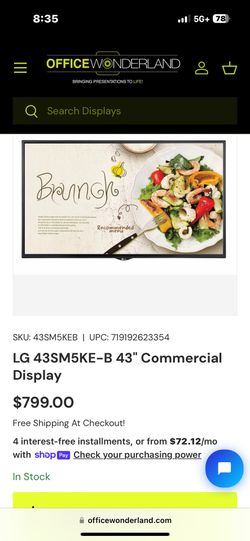 43" LG Commercial IPS LED Display W Mounting Bracket 