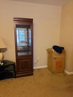 Dark Wood Glass Door Display Cabinets set of 2