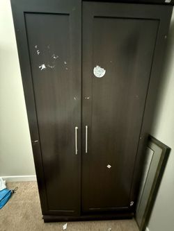 Dark Brown Double Door Wardrobe Cabinet