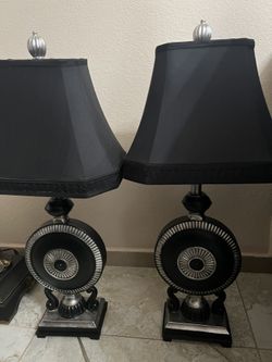 Two Black And Silver Table Lamps 