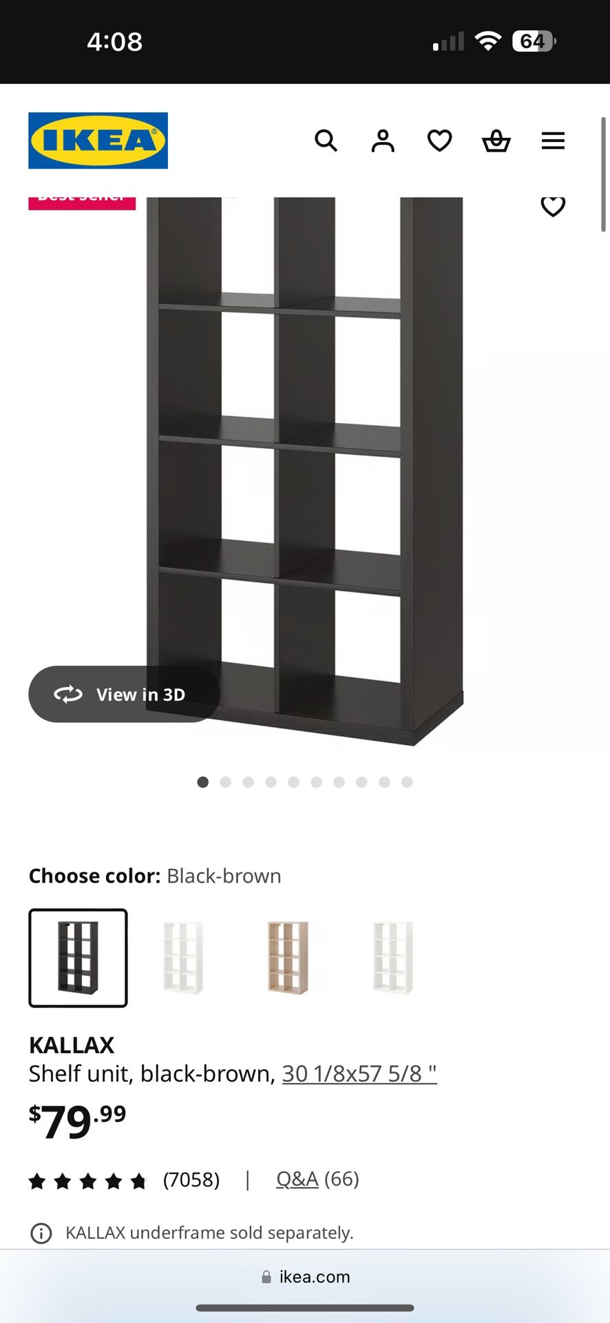 IKEA KALLAX Shelf unit, black-brown, 30 1/8x57 5/8 "