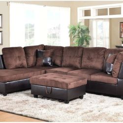 New Chocolate Sectional With Ottoman 