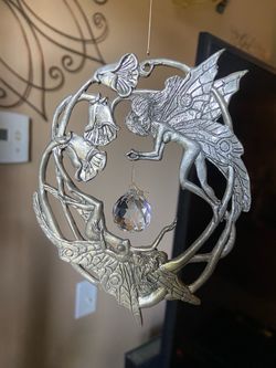 Small Pewter Fairy Suncatcher with Crystal Ball