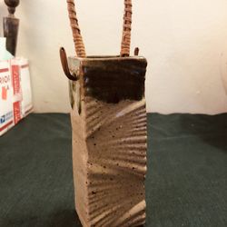 Beautiful Vintage andmade Glazed Textured Pottery Wall Pocket