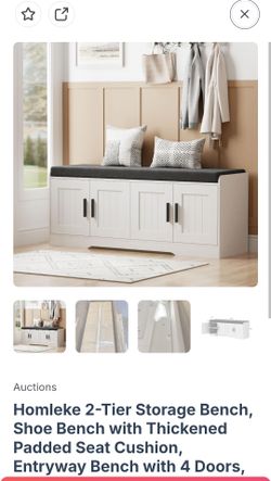 Homleke 2-Tier Storage Bench, Shoe Bench with Thickened Padded Seat Cushion, Entryway Bench with 4 Doors - shoe rack