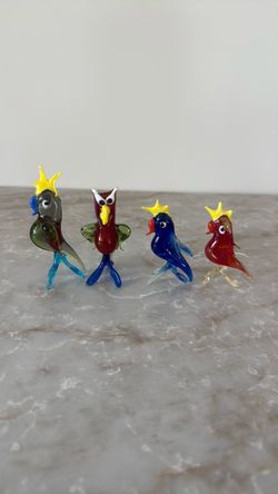 Set of 4 Miniature Glass Bird Figurines