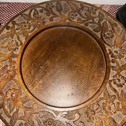 Hand-Carved Wooden Charger Plate / Decorative Tray – Floral Design