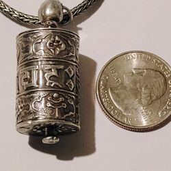 Sterling Silver Tibetan Buddhist Pendant With Necklace: See Pictures