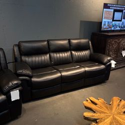 Black Fabric Power / Manual Reclining Sofa - Hampton