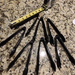 7 PCs Set Of Plastic Food Serving Tongs W/grips On Handles, Black