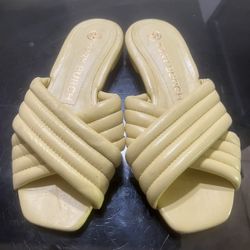 Tory Burch Yellow Quilted Leather Kira Flat Slides