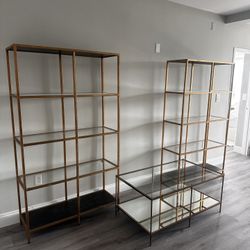 Gold shelves and gold coffee table!