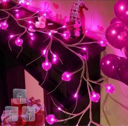 6FT 54LED Valentines Day Decor Garland Valentines Garland with Lights Willow Vine Heart Lights with Timer 8 Modes Battery Operated Waterproof Valentin