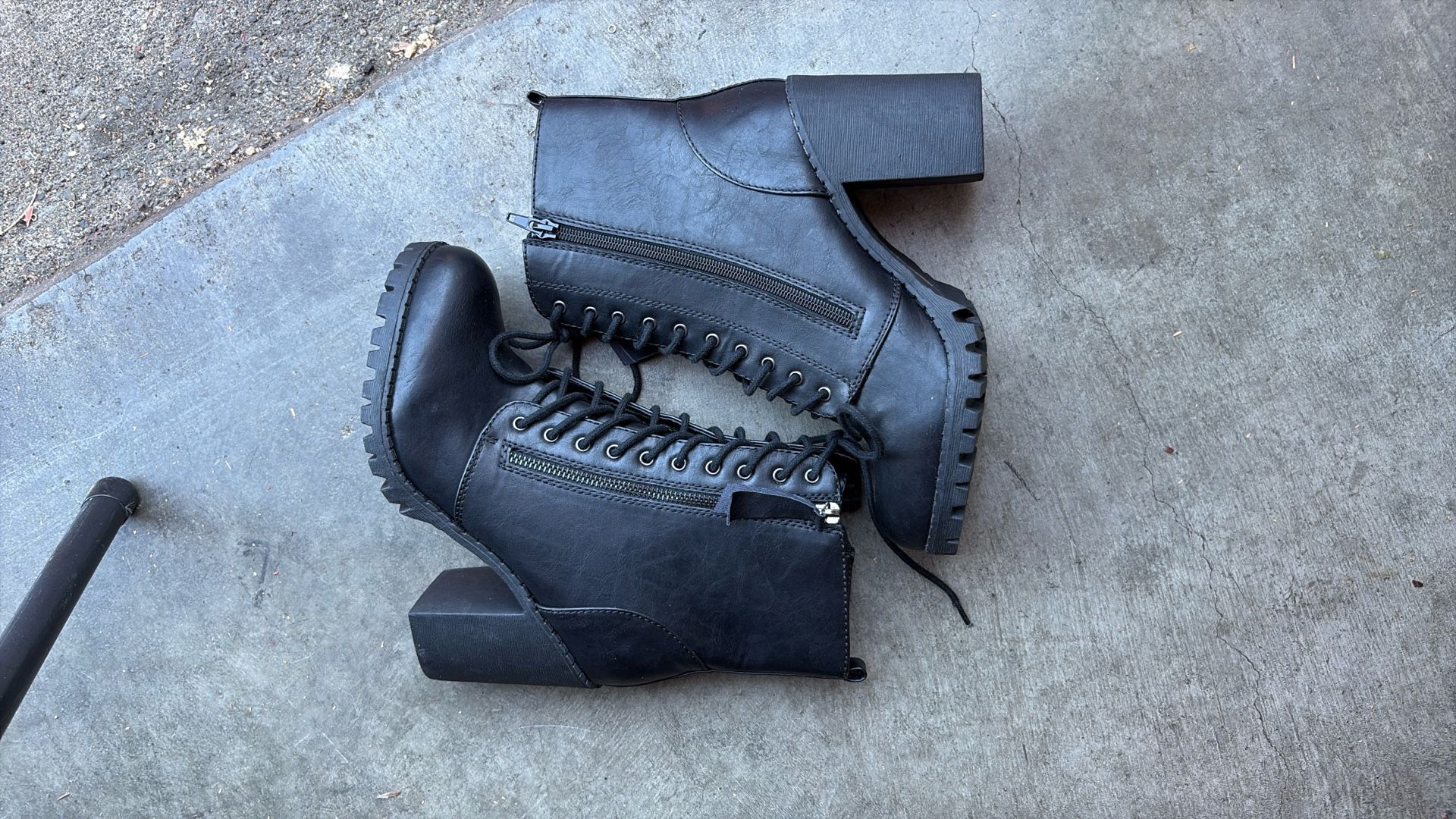 Black High Heeled Combat Boots 