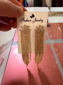 Gold Crystal Tassel Drop Earrings