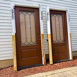 Brand New Therma-Tru Entry Finerglass Door With Beautiful Privacy Design Glass.