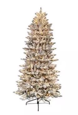 Puleo 7.5 Foot Pre Christmas Tree 7.5' Slim Flocked Fraser Fir 500 Clear Lights
