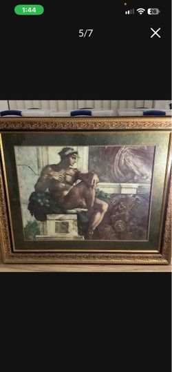 47L’X39H’, Michelangelo Sistine Chapel Detail Gold Frame Print, Preowned