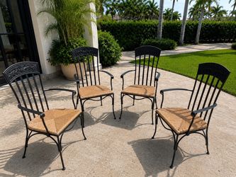 Set of 4 Wrought Iron Patio Chairs – Beautiful Woven Seats