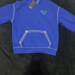 True Religion pullover Hoodie, Blue, Mens Small