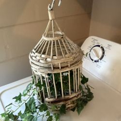 Shabby Chic , Wood Vintage Birdcage With Foliage