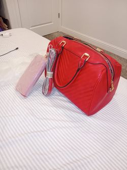Red Quilted Handbag with Gold Hardware