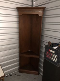 Beautiful Wood Corner display wall unit with light and glass shelves