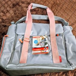 This is A Skip Hop Fit-All Access Diaper Tote Bag InGrey & Pink • 14-Pockets For  Organization Plus One Insulated Pocket • 