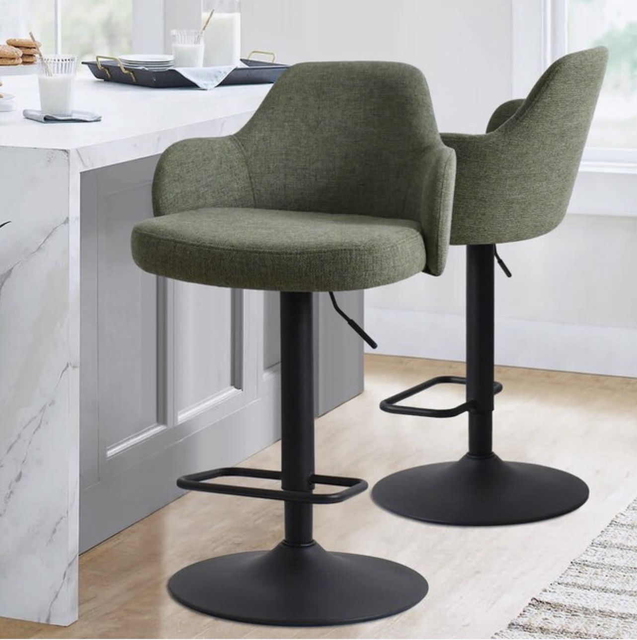 Pop Maison Boucle Green Swivel Bar Stools