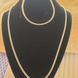 Sterling Silver Set 45cm Necklace And 20cm Bracelet For Men Or Women