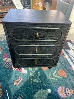 Black Wood 3-Drawer Nightstand with Gold Knobs